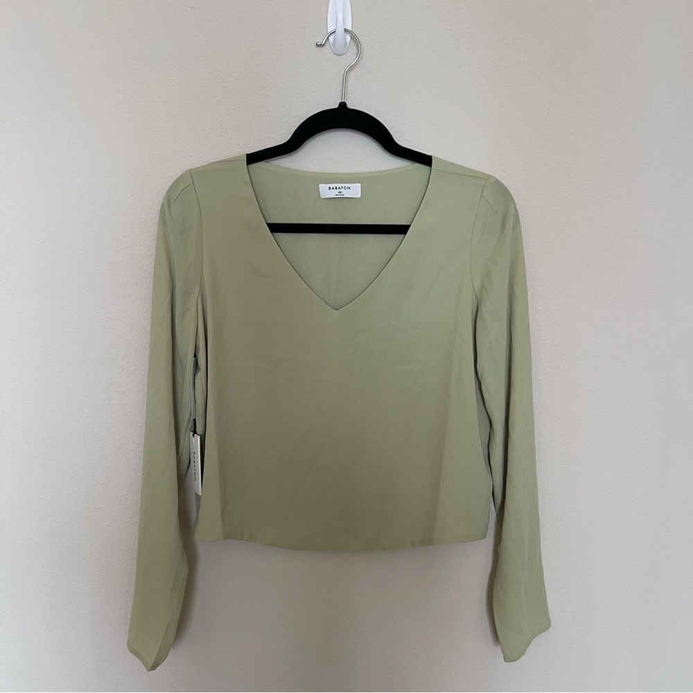 SOLD - Aritzia Babaton Murphy Long Sleeve Blouse in Pistachio Green, Size XS